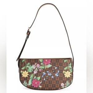 LONDON‎ FOG Brown Iris Signature Shoulder Bag Floral Cognac Adjustable Strap